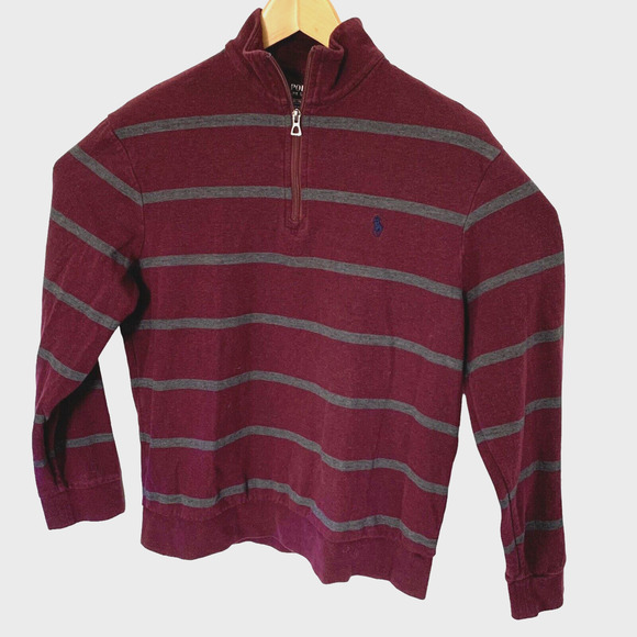 POLO Ralph Lauren Mens M Wine Striped LS 1/4 Zip Pullover Sweater Cotton Modal - Picture 1 of 5